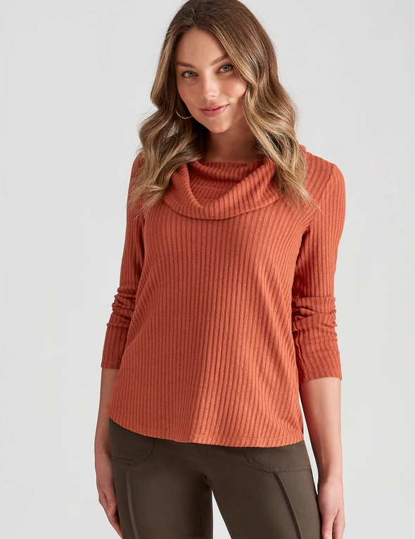 Rockmans Long Sleeve Ribbed Cowl Neck Top, hi-res image number null