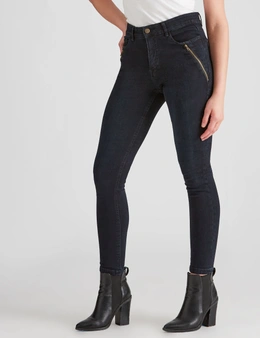 Rockmans Full Length Dark Wash Zip Pocket Jean