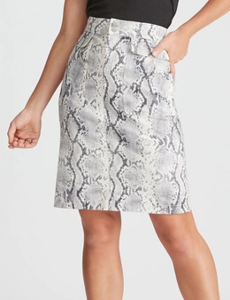 Rockmans Knee Printed Denim Skirt
