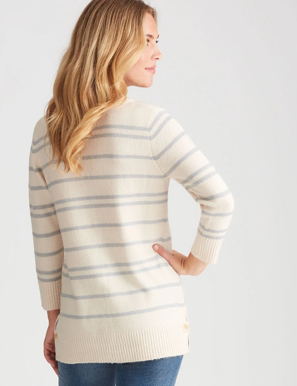 Rockmans 3/4 Sleeve Stripe Button Detail Knitwear Top, hi-res image number null