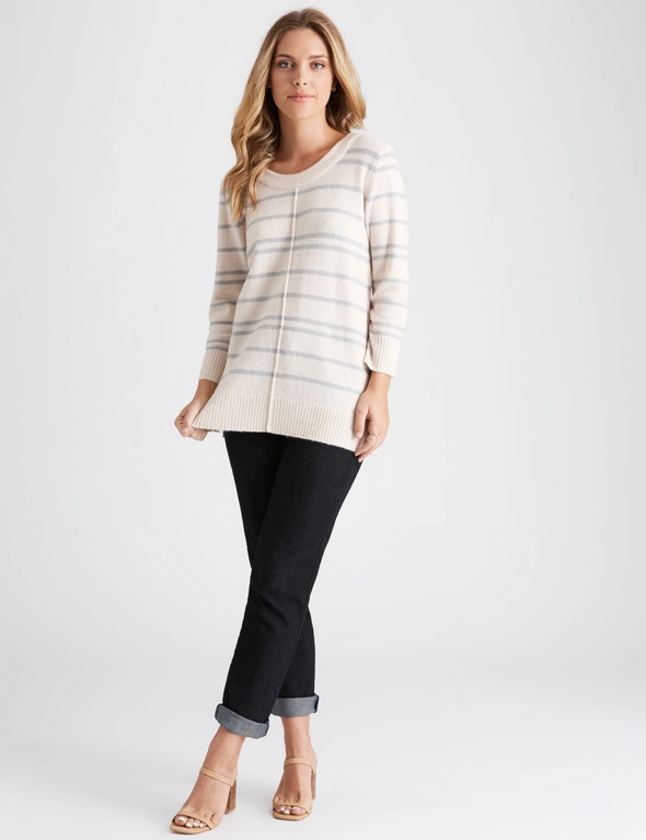Rockmans 3/4 Sleeve Stripe Button Detail Knitwear Top, hi-res image number null