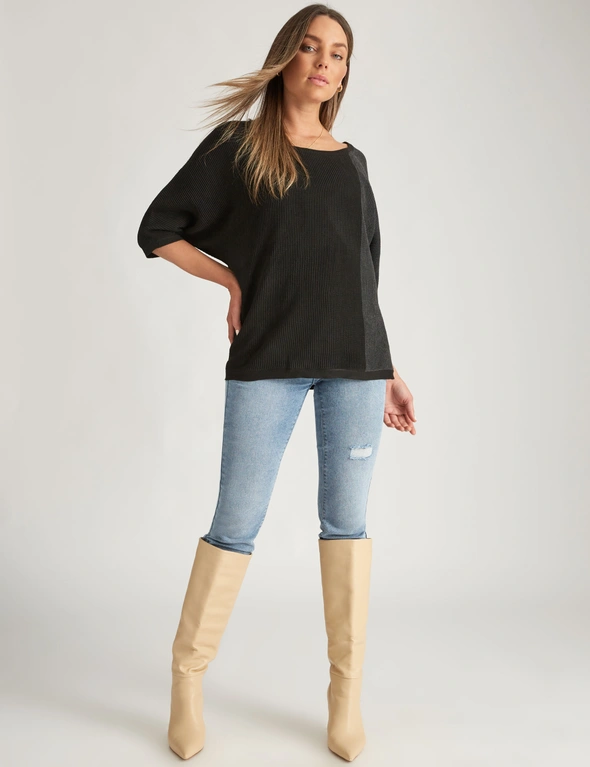 Rockmans 3/4 Sleeve Relaxed Ottoman Stitch Knitwear Top, hi-res image number null