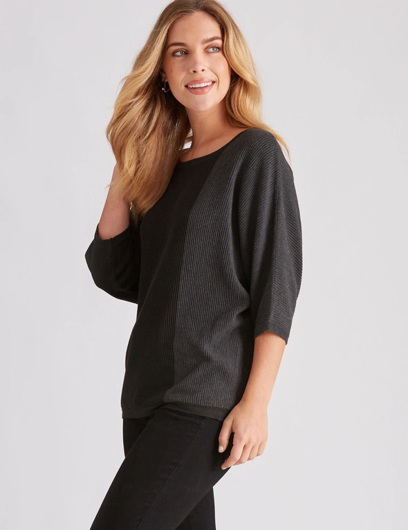 Rockmans 3/4 Sleeve Relaxed Ottoman Stitch Knitwear Top, hi-res image number null