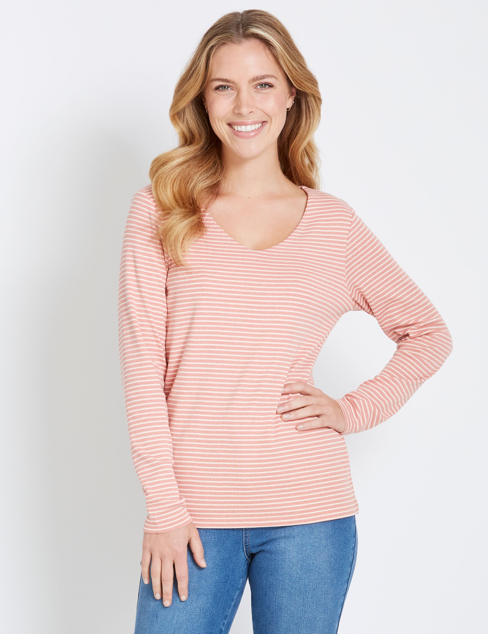 Rockmans Long Sleeve Stripe Double Front T-Shirt | EziBuy Australia