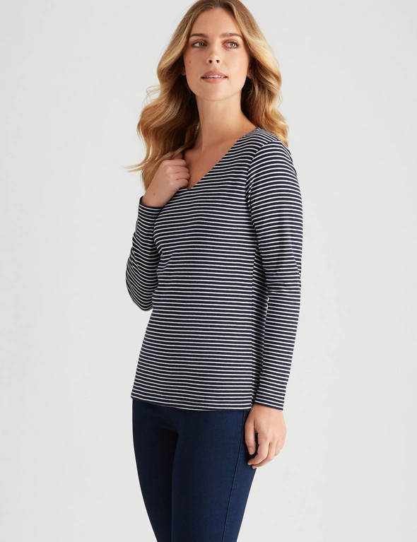 Rockmans Long Sleeve Stripe Double Front T-Shirt, hi-res image number null