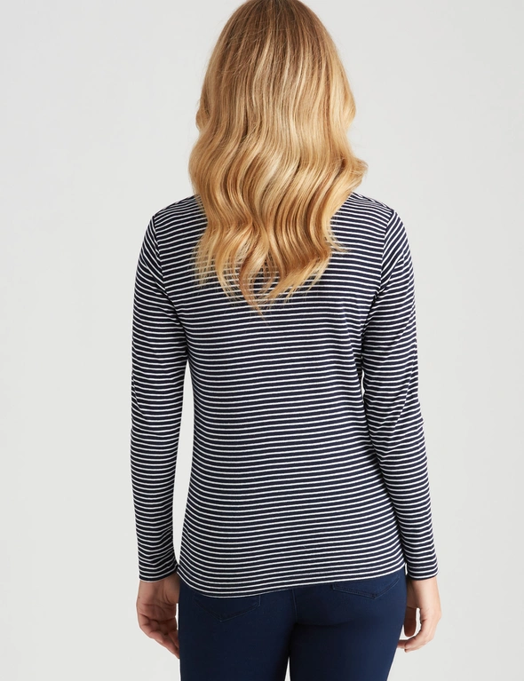 Rockmans Long Sleeve Stripe Double Front T-Shirt, hi-res image number null