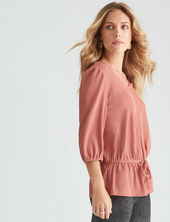Rockmans Long Sleeve Textured Wrap Top, hi-res image number null