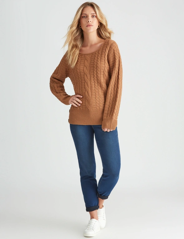 Rockmans Long Sleeve Cable Knit Button Jumper, hi-res image number null