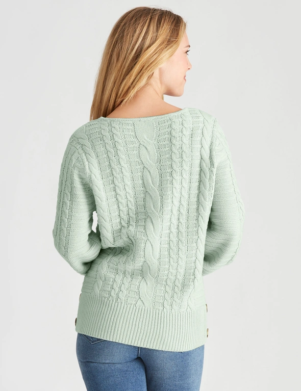 Rockmans Long Sleeve Cable Knit Button Jumper, hi-res image number null