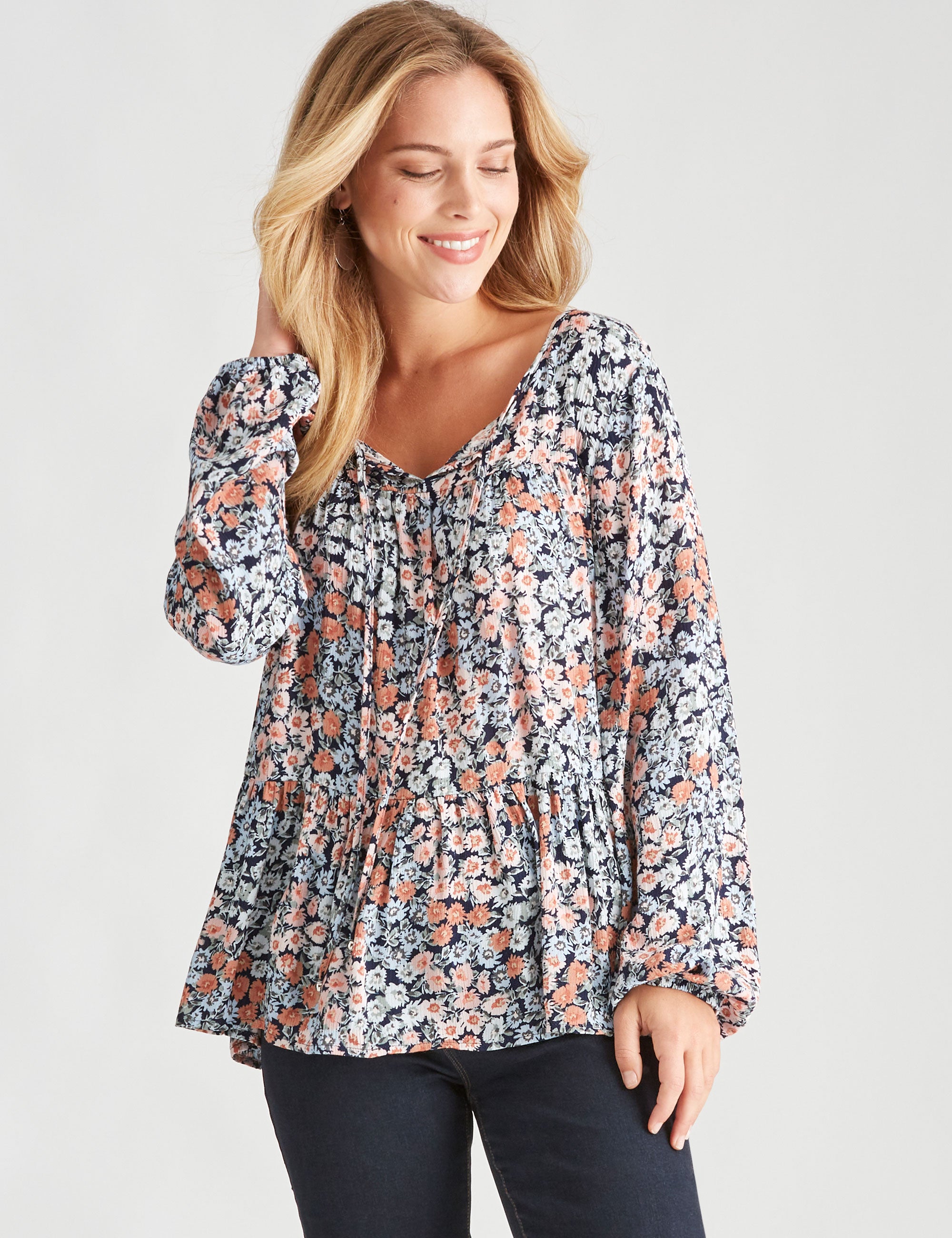 Rockmans Long Sleeve Peasant Top | Rockmans