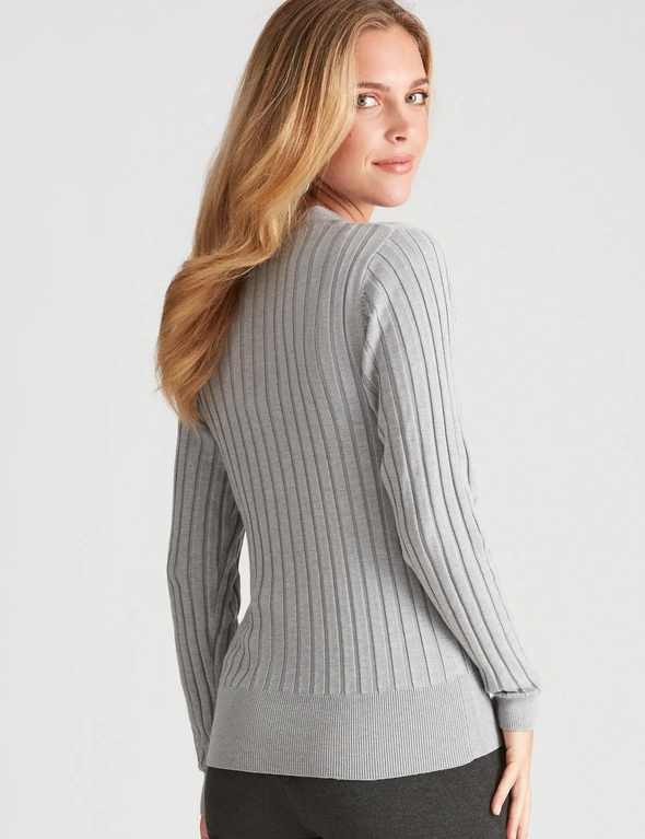 Rockmans Long Sleeve Button Front Basic Rib Knitwear Top, hi-res image number null