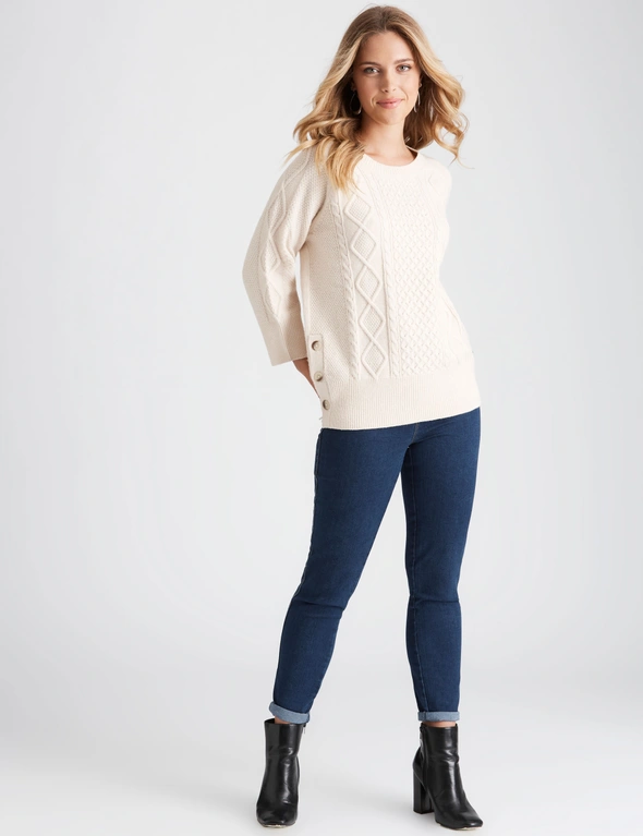 Rockmans 3/4 Sleeve Cable Stitch Button Knitwear Top, hi-res image number null