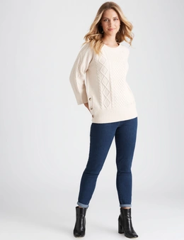 Rockmans 3/4 Sleeve Cable Stitch Button Knitwear Top