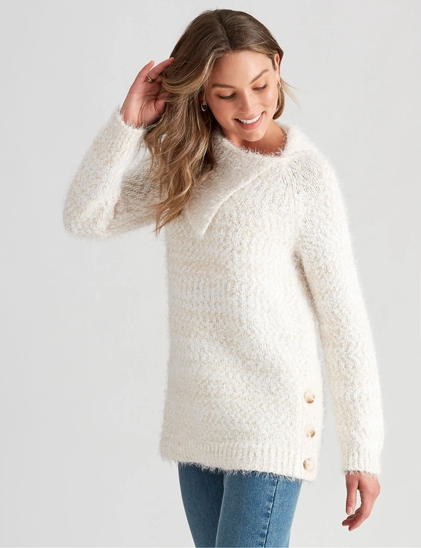 Rockmans Long Sleeve Fuzzy Chenille Cowl Knitwear Top, hi-res image number null