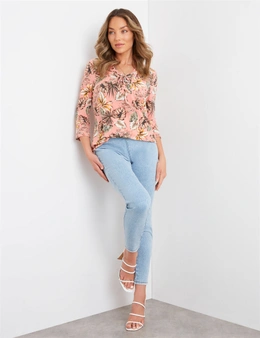 Rockmans 3/4 Sleeve Lace Up Rib Top