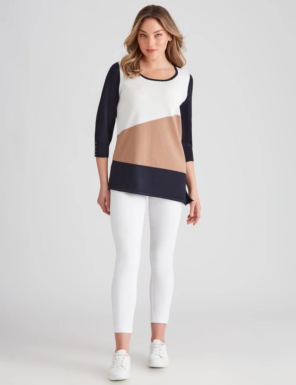 Rockmans 3/4 Sleeve Asymmetric Colour Block Knitwear Top, hi-res image number null