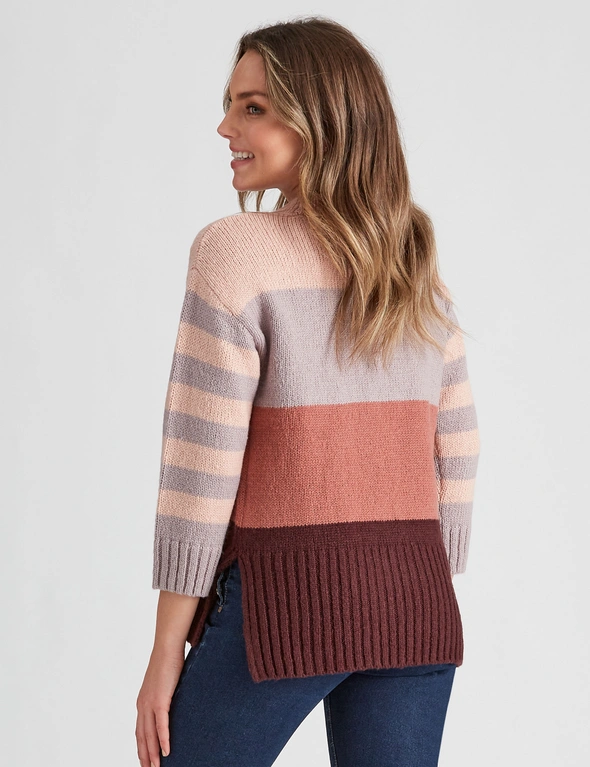 Rockmans 3/4 Sleeve Colour Block Knitwear Top, hi-res image number null