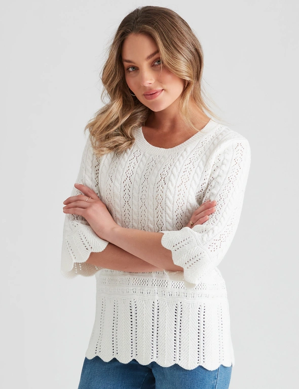 Rockmans Elbow Sleeve Pretty Stitch Knit Top, hi-res image number null