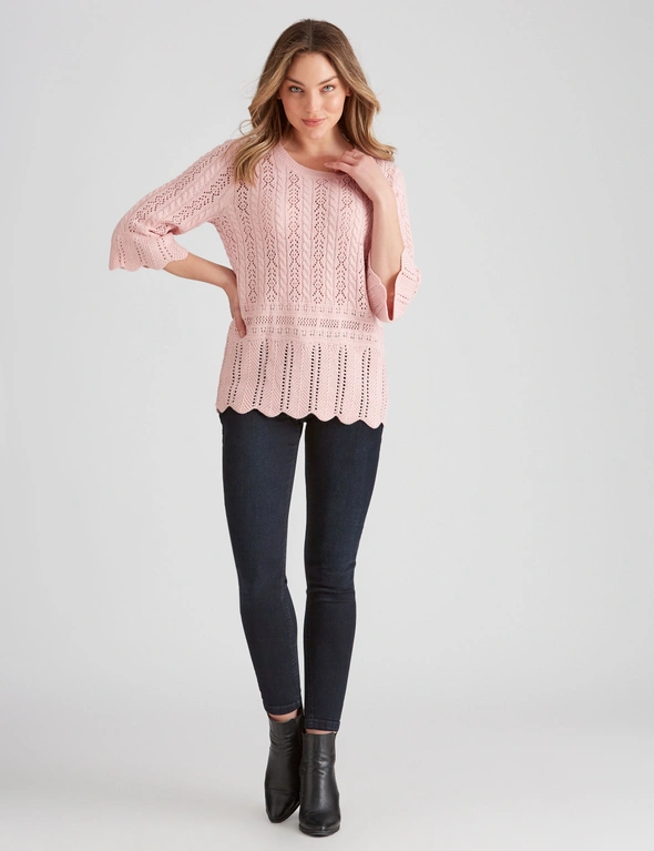 Rockmans Elbow Sleeve Pretty Stitch Knit Top, hi-res image number null