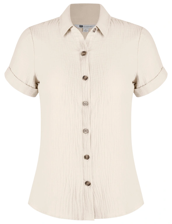 Rockmans Short Sleeve Cotton Curve Hem Shirt, hi-res image number null
