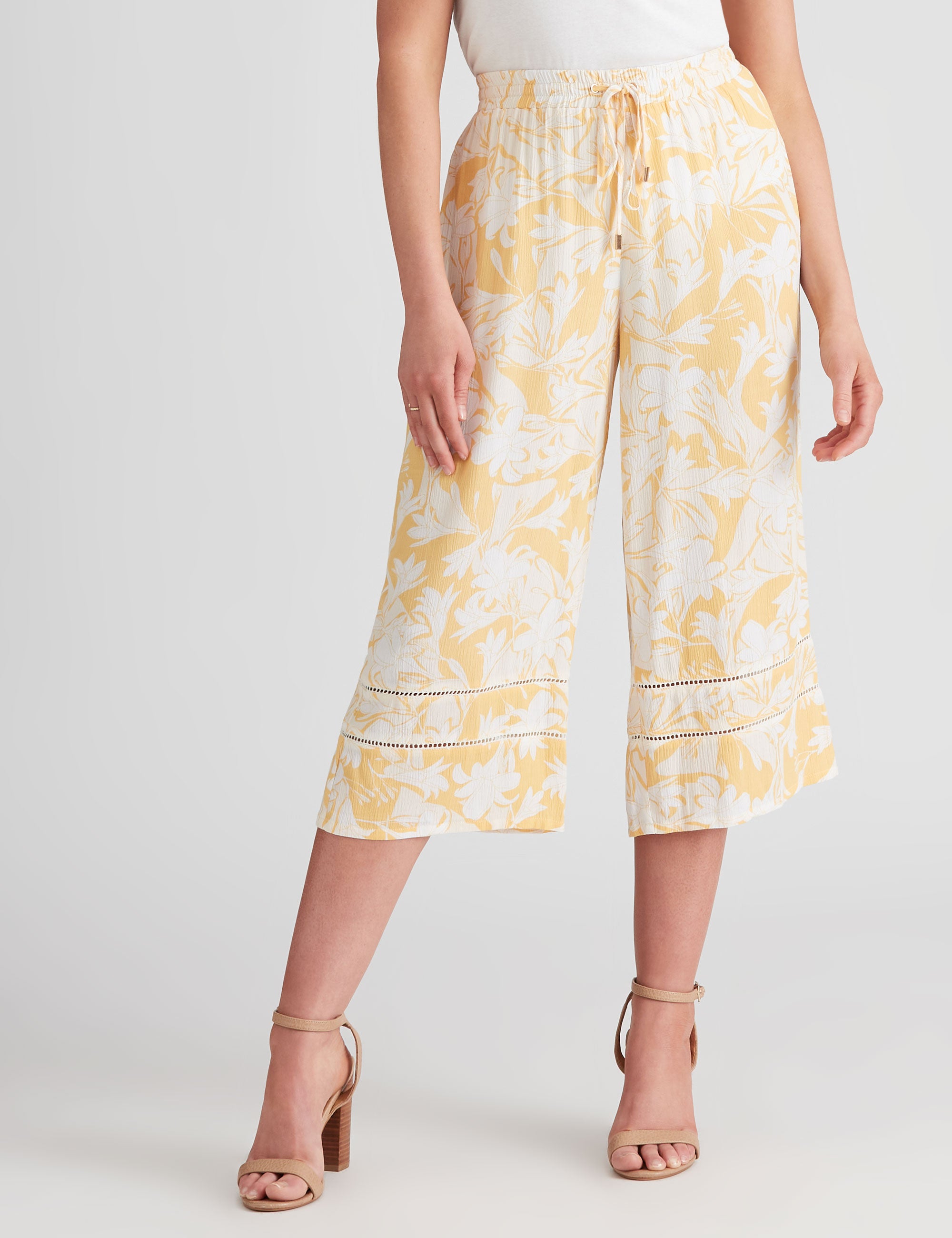 Rockmans Crop Woven Ladder Lace Trim Pants | EziBuy Australia