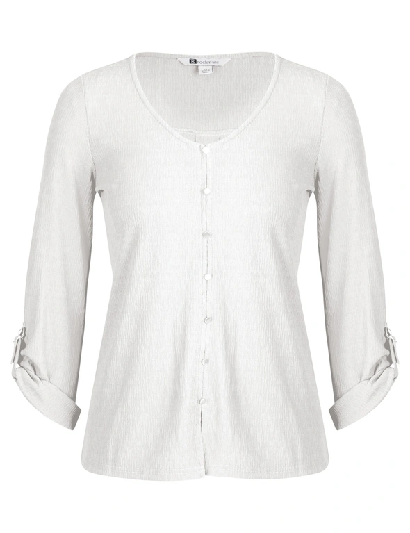 Rockmans 3/4 Sleeve Textured Shirt Style Top, hi-res image number null