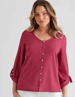 Rockmans 3/4 Sleeve Textured Shirt Style Top