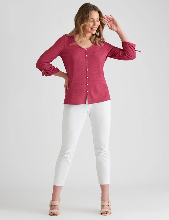 Rockmans 3/4 Sleeve Textured Shirt Style Top, hi-res image number null