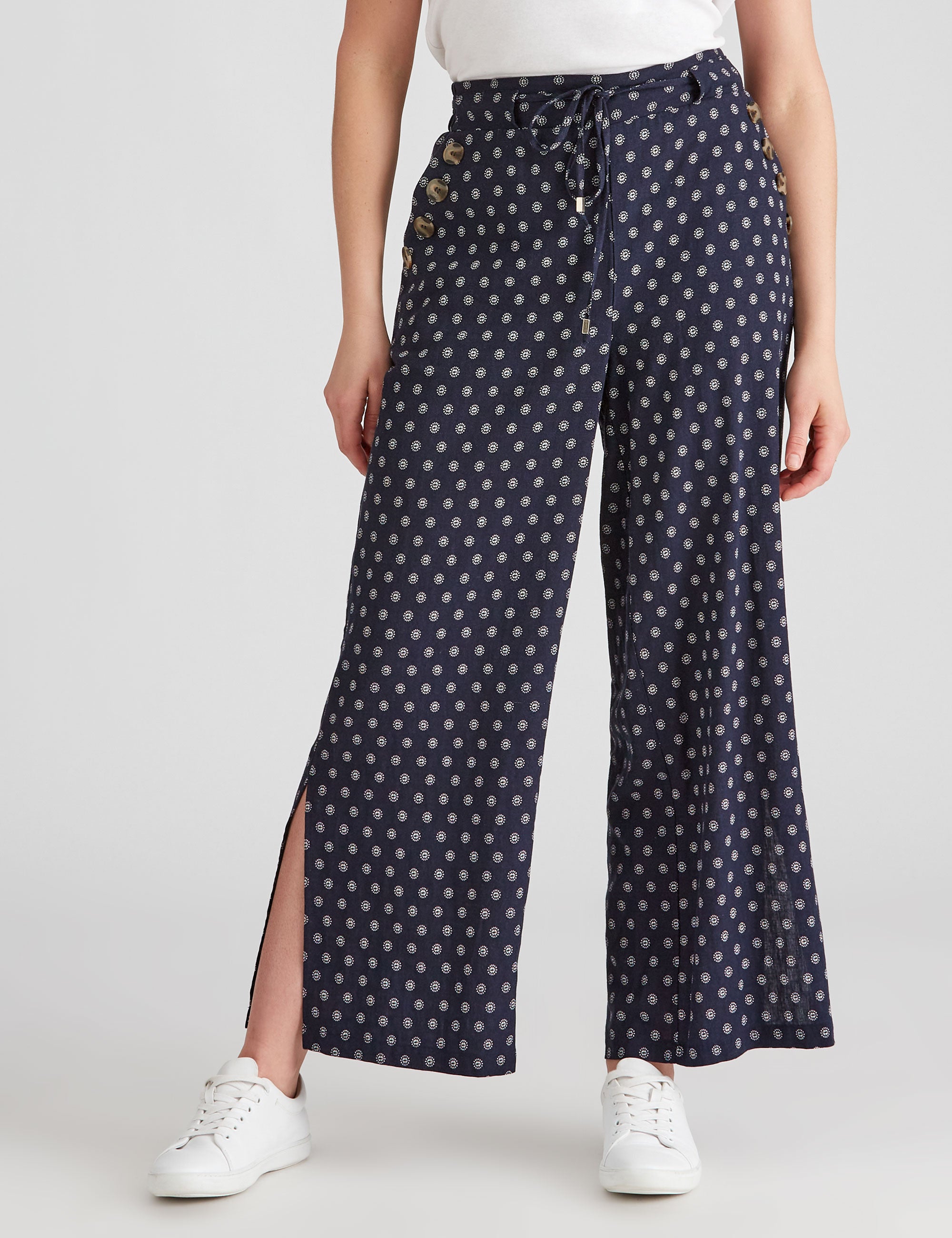 Rockmans Full Length Printed Tie Waist Pants | Rockmans