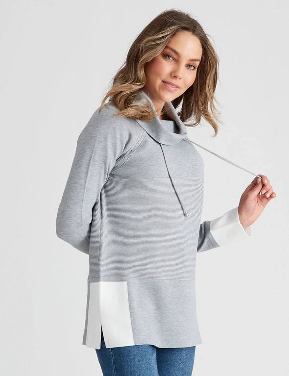 Rockmans Long Sleeve Colour Block Ottoman Knitwear Top, hi-res image number null