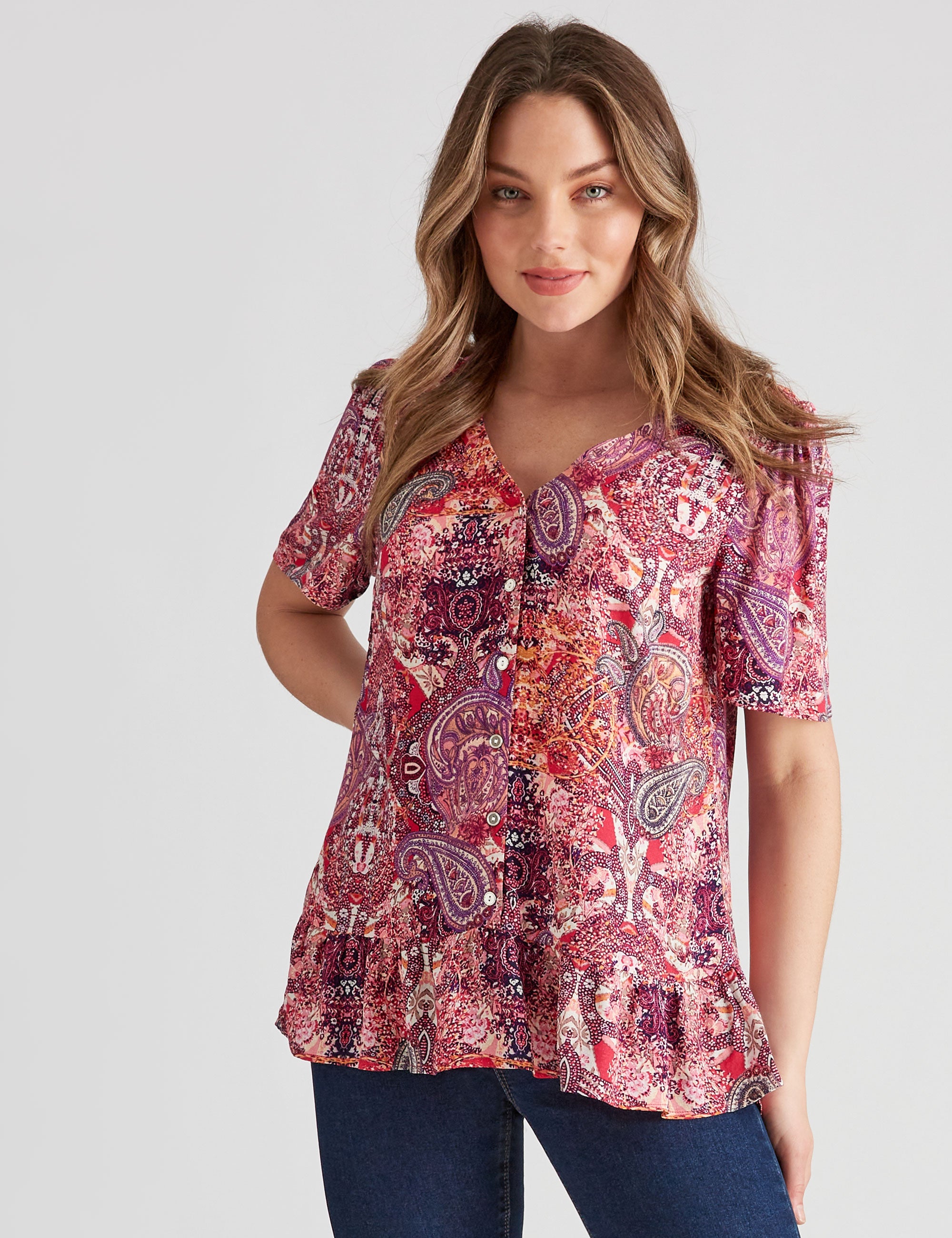 Rockmans Elbow Sleeve Woven Paisley Print Blouse | Crossroads