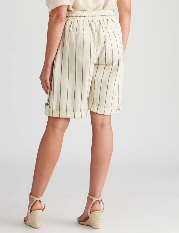 Rockmans Mid Thigh Linen Stripe Shorts, hi-res image number null