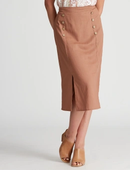 Rockmans Midi Linen Button Skirt