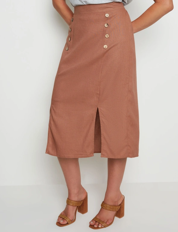 Rockmans Midi Linen Button Skirt, hi-res image number null