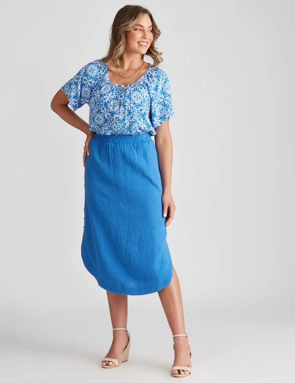Rockmans Midi Woven Cotton Crush Skirt, hi-res image number null