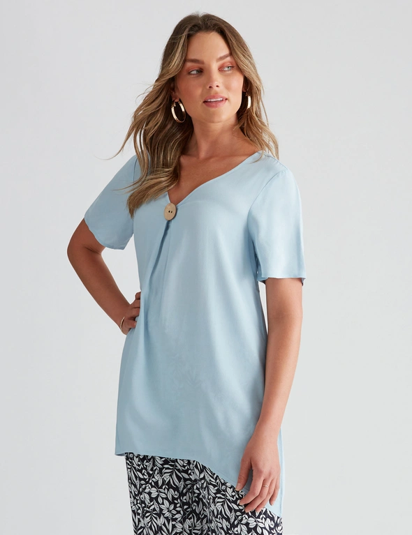 Rockmans Short Sleeve Woven Large Button Top, hi-res image number null
