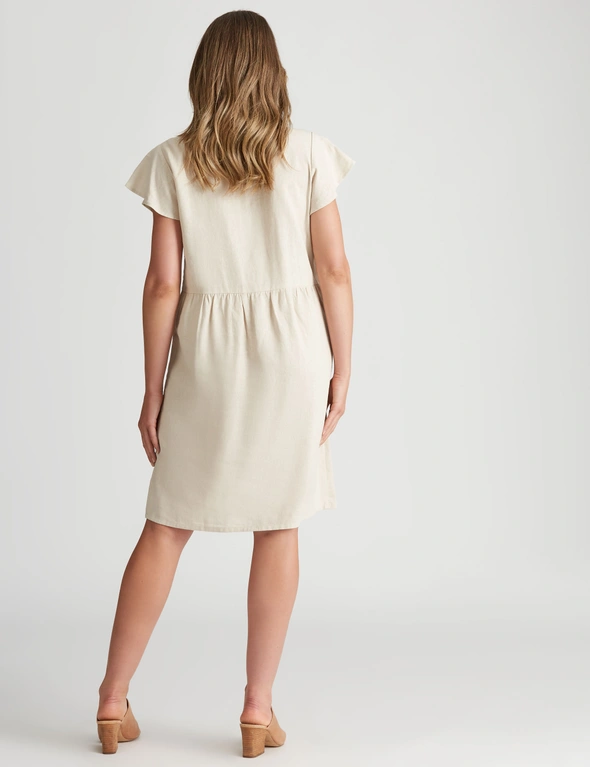Rockmans Flutter Sleeve Linen Knee Length Dress, hi-res image number null
