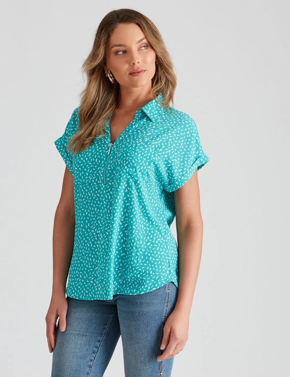 Rockmans Extended Sleeve Woven Zipped Neck Blouse, hi-res image number null