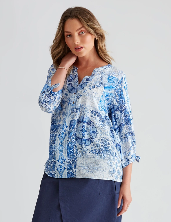 Rockmans 3/4 Sleeve Woven Pleat Front Shirt, hi-res image number null