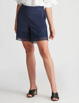 Rockmans Mid Thigh Linen Lace Trim Shorts