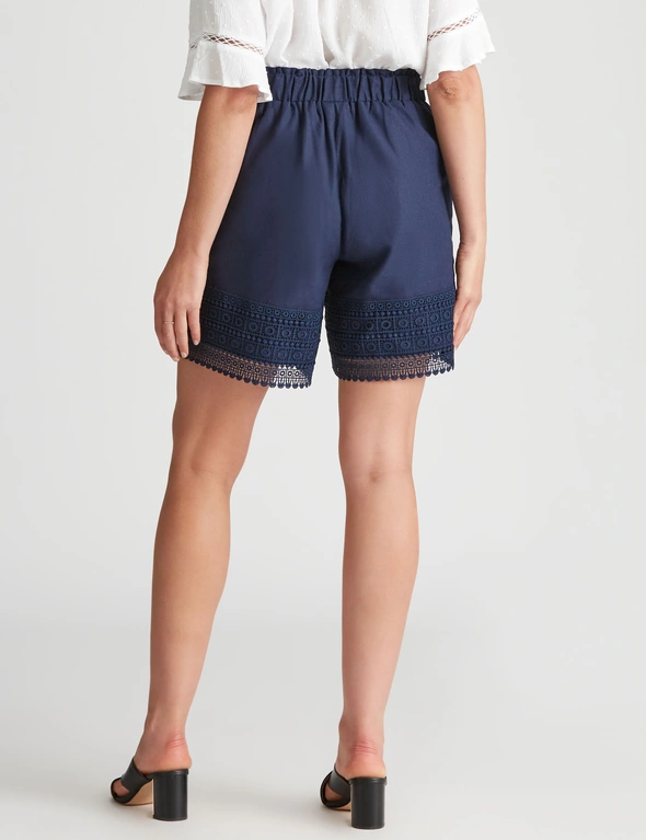 Rockmans Mid Thigh Linen Lace Trim Shorts, hi-res image number null
