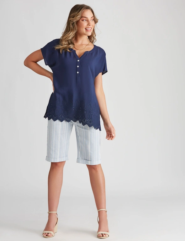 Rockmans Extended Sleeve Woven Broderie Detail Top, hi-res image number null