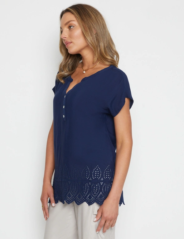 Rockmans Extended Sleeve Woven Broderie Detail Top, hi-res image number null