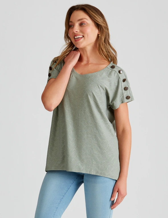 Rockmans Extended Sleeve Embroidered Button Top, hi-res image number null
