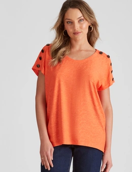 Rockmans Extended Sleeve Embroidered Button Top