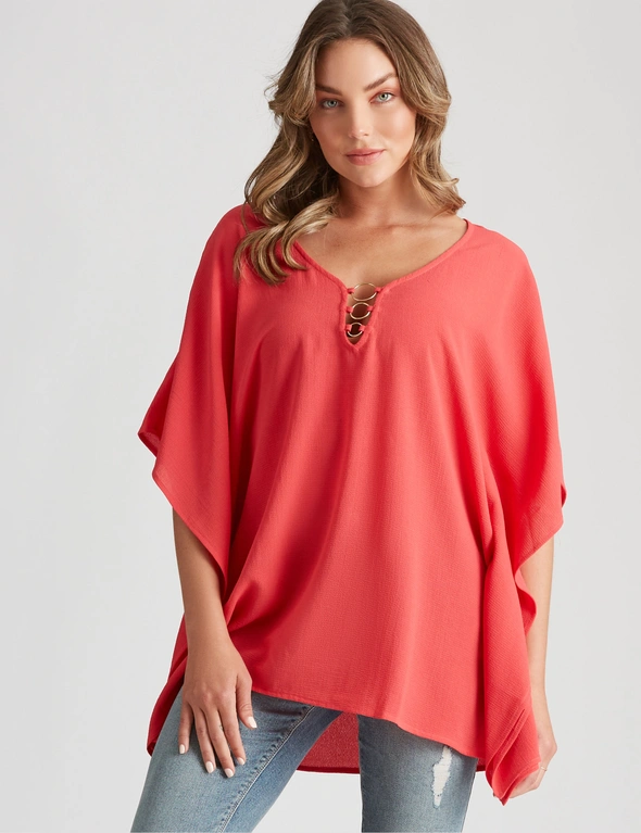 Rockmans Extended Sleeve Woven Ring Top, hi-res image number null