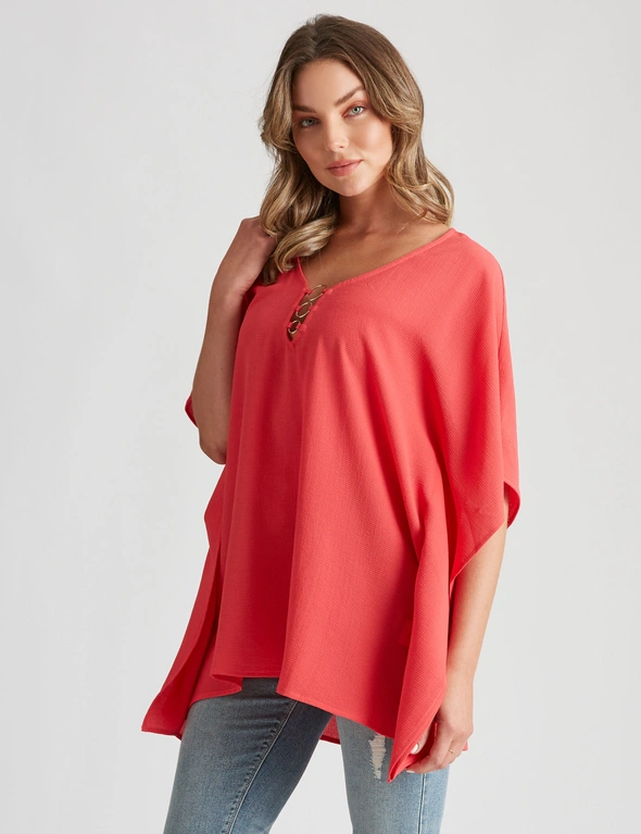 Rockmans Extended Sleeve Woven Ring Top, hi-res image number null