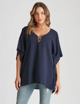 Rockmans Extended Sleeve Woven Ring Top
