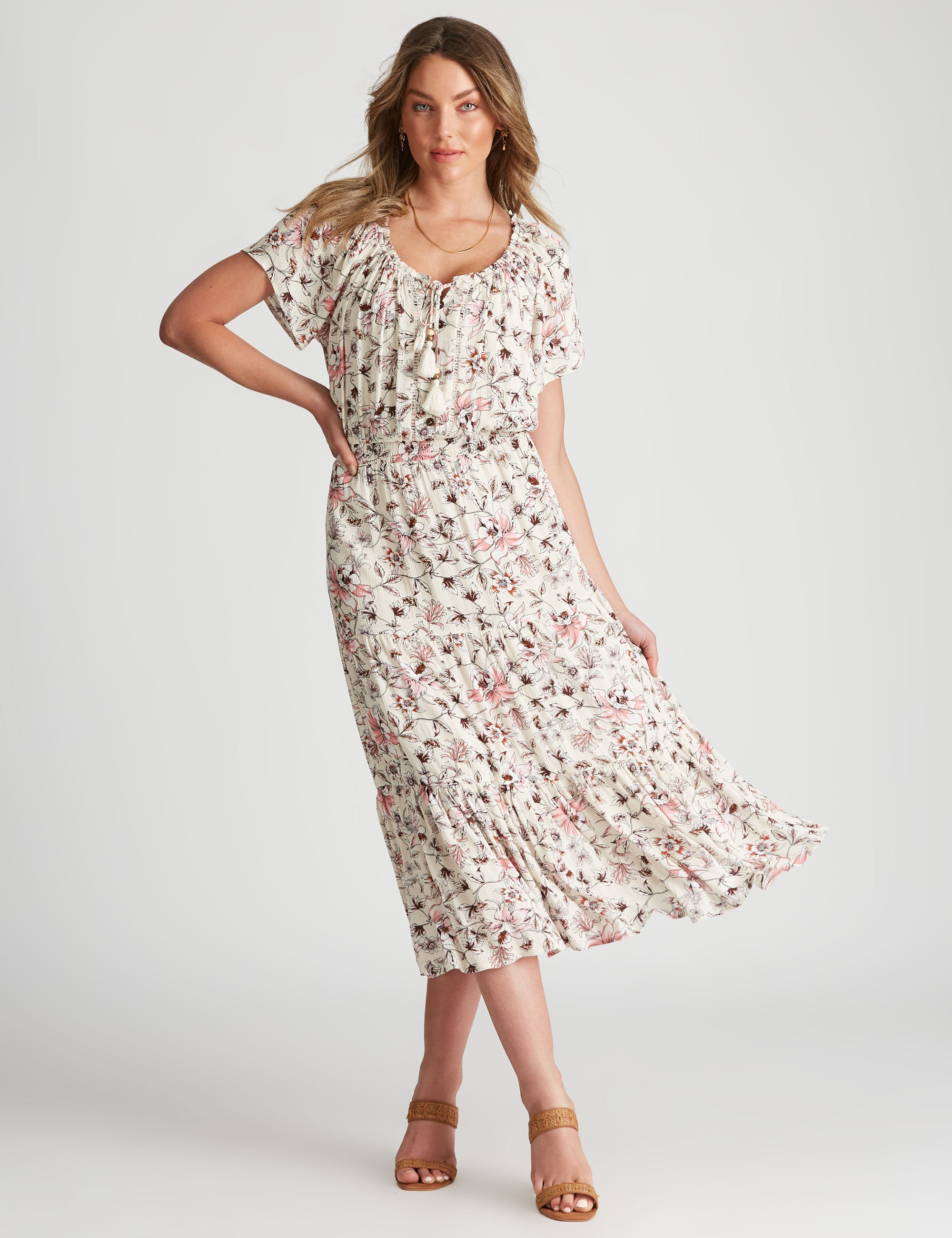 Rockmans Cap Flutter Sleeve Midi Dress | W Lane