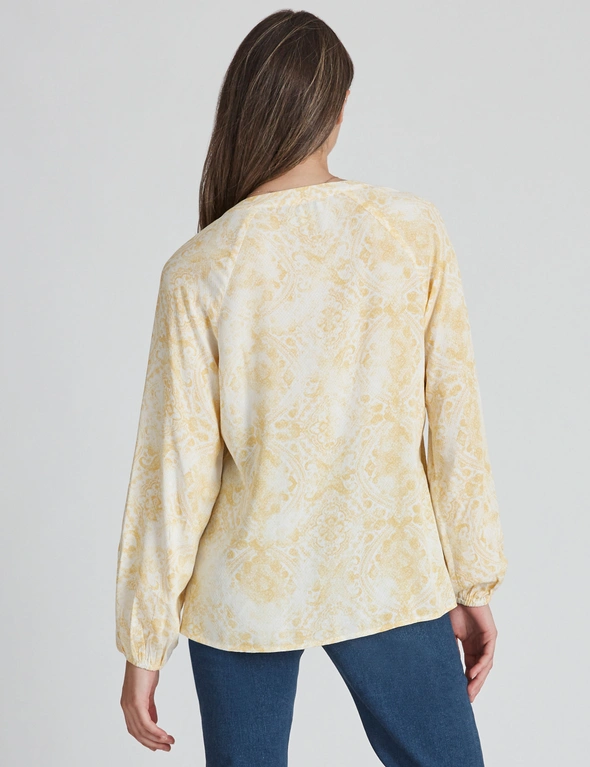 Rockmans 3/4 Sleeve Woven Lace Inset High Low Blouse, hi-res image number null